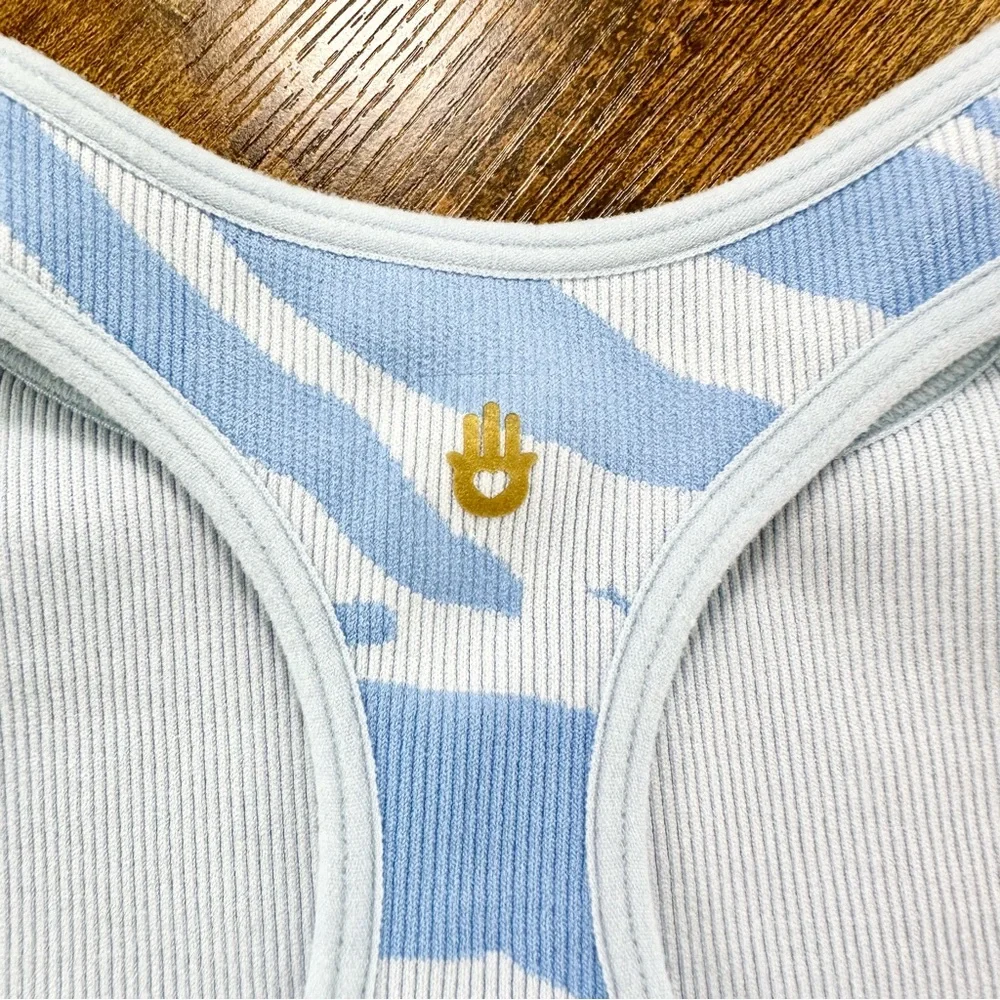 Spiritual Gangster High Neck Jacquard Bra, Light Blue Zebra Crop Bralette, S/XS